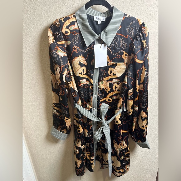 Black and Gold Western Patterned Shirt Dress - NWT - Picture 3 of 8
